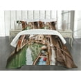 thumbnail image 3 of Ambesonne Venice Quilted Bedspread Set 3 Pcs, Famous Water Canal Boats, Queen Size, Cinnamon Jade Green, 3 of 5