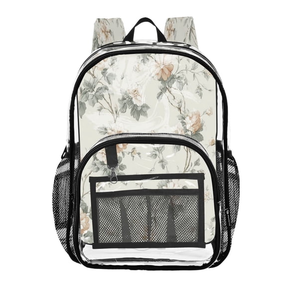 PVC Transparent Backpacks Clear Backpack for Travel and Outings Vintage Pastel Colors Floral
