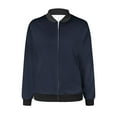 thumbnail image 5 of ZQGJB Lightweight Bomber Jacket for Women Plus Size Casual Full Zip up Long Sleeve Windbreaker Trendy Oversized Baggy Moto Outwear Coat with Pockets Ink Blue XXXL, 5 of 5