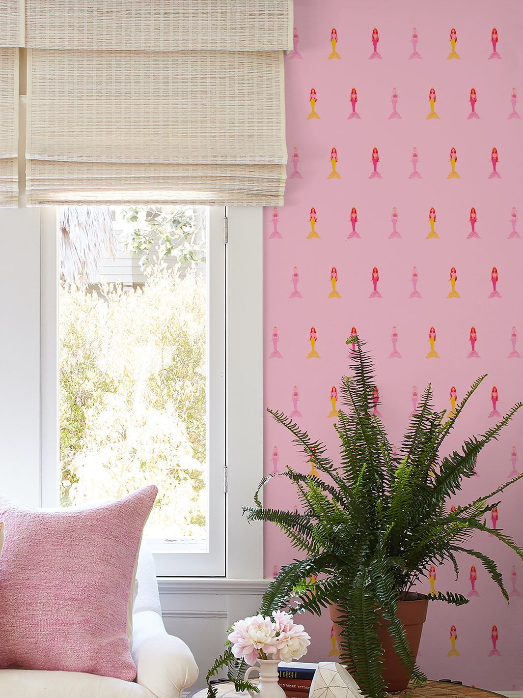Fantasy Mermaids Removable Vinyl Wallpaper by Barbie - Pink