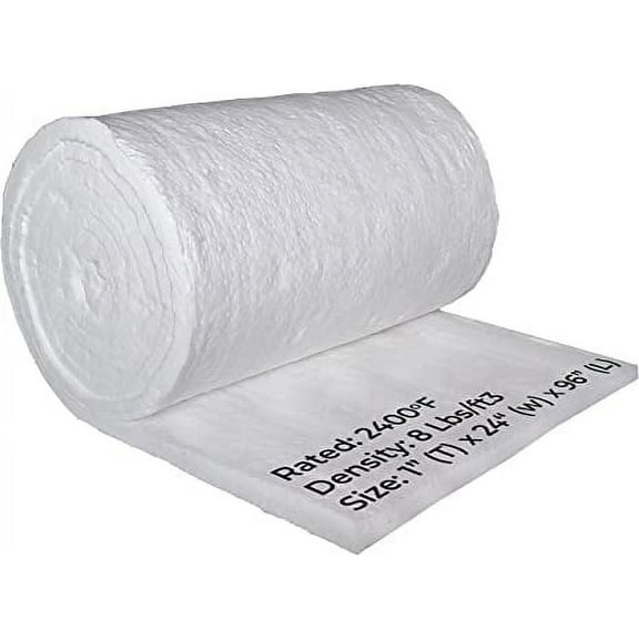 Simond Store Ceramic Fiber Insulation Blanket - 1”x 24”x 96” - 8# 2400F - Fireproof Insulation Blanket for Forge Boiler Furnace Chimney Stove Oven Fireplace Insulation - Dishwasher Insulation Blanket