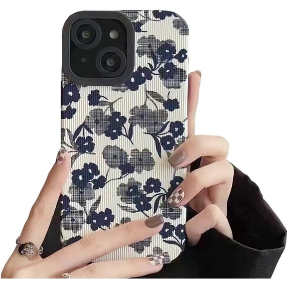 for iPhone 13 Mini Case Leather Grain Cute Silicone Aesthetic Floral Women Girl Phone Case Camera Protection Shockproof Design for iPhone 13 Mini -5.4''