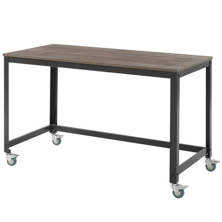 Beach Looking Furniture Industrial Country Cottage Farm Beach House Home Business Office Furniture Work Desk, Wood Metal Steel, Black ()
