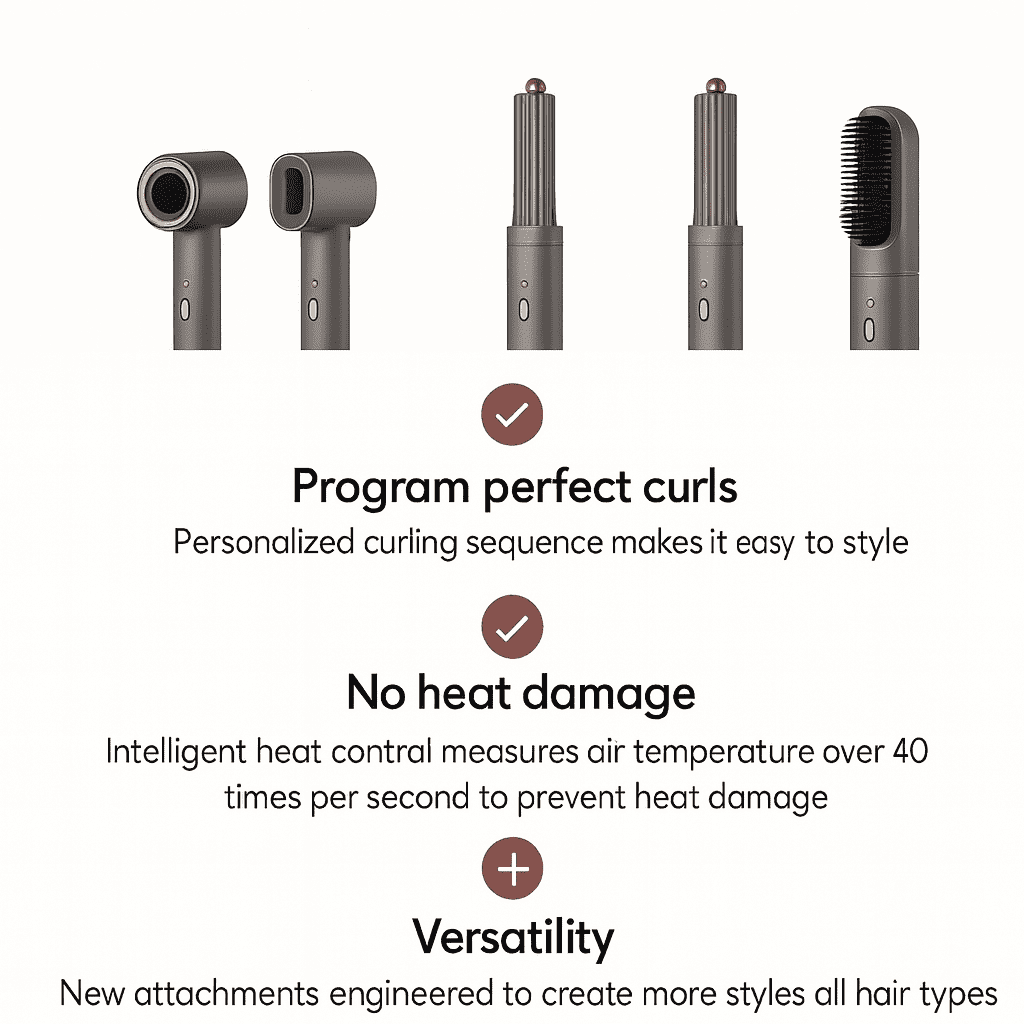 Airevé Hair Care- 5 in 1 Hair Air Styler - Rotating Hair Dryer Brush 110000 RPM for Fast Drying & Hot-Air Automatic Wrap Curlers for Curling, Frizz-Free Blow Dryer Brush for Straightening Volumizing
