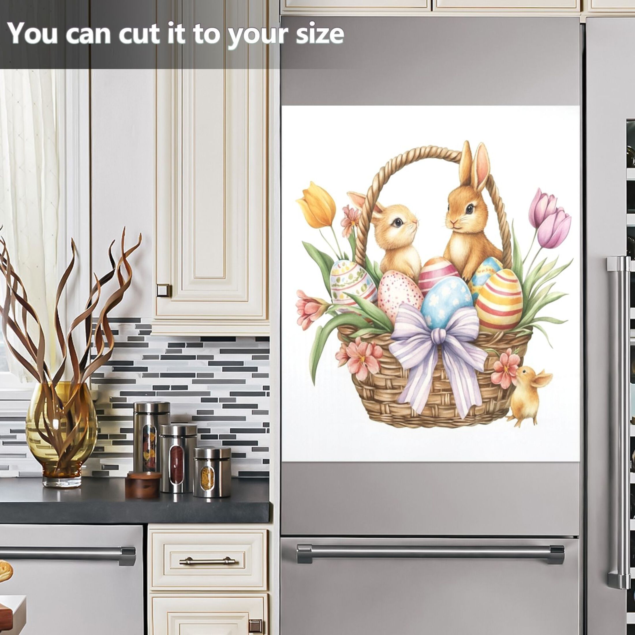 Dishwasher Sticker Dishwasher Cover Magnet Refrigerator Home Decorative Art Kitchen Panel Decal Easter Basket with Bunnies 23x26 Inch