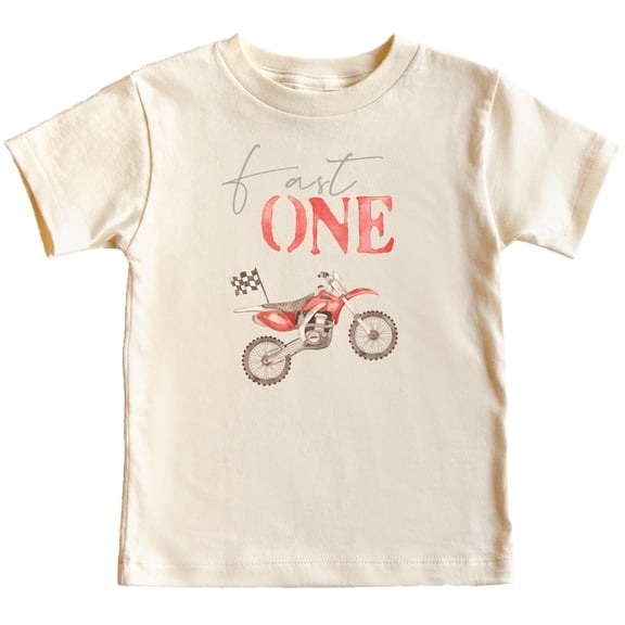 Fast One Red Dirt Bike 1st Birthday Shirt for Boys First Bday Dirt Biker Theme Tee Natural Shirt 18 Months