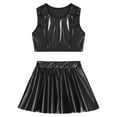 thumbnail image 3 of YEAHDOR Kids Girls Shiny Metallic 2Pcs Dance Suit Cropped Tank Top with A-Line Pleated Skirt Dance Set Performance Costume, 3 of 7