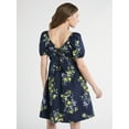 thumbnail image 3 of Time and Tru Women's Puff Sleeve Mini Dress, Sizes XS-XXXL, 3 of 5