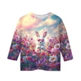 thumbnail image 3 of Uootdi Col Ras du Cou Panier de Pâques Oeufs T-Shirts à Manches 3/4 Imprimé Marguerites de Pâques Tenue Décontractée Quotidienne ( Pas pour Adulte) Cadeau, 3 of 9