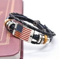 thumbnail image 4 of Bmisegm Vintage American Flag Snap Buckle Braided Leather Bracelet Red White Blue Flag Beaded Leather Bracelet Bracelets Black, 4 of 9