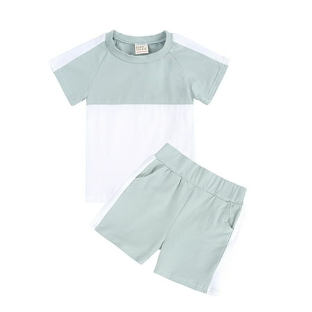 

Kids Girls Short Sleeve Shorts Sports Suit Splicing Color Crew Neck 2-Piece Set 5-14Y