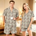 thumbnail image 3 of Couples Pajama Sets Matching Halloween 2 Piece Short Sleeve Button Down Pjs Soft Lightweight Sleepwear Loungewear for Her Him with Allover Graphic Print Beige L, 3 of 6