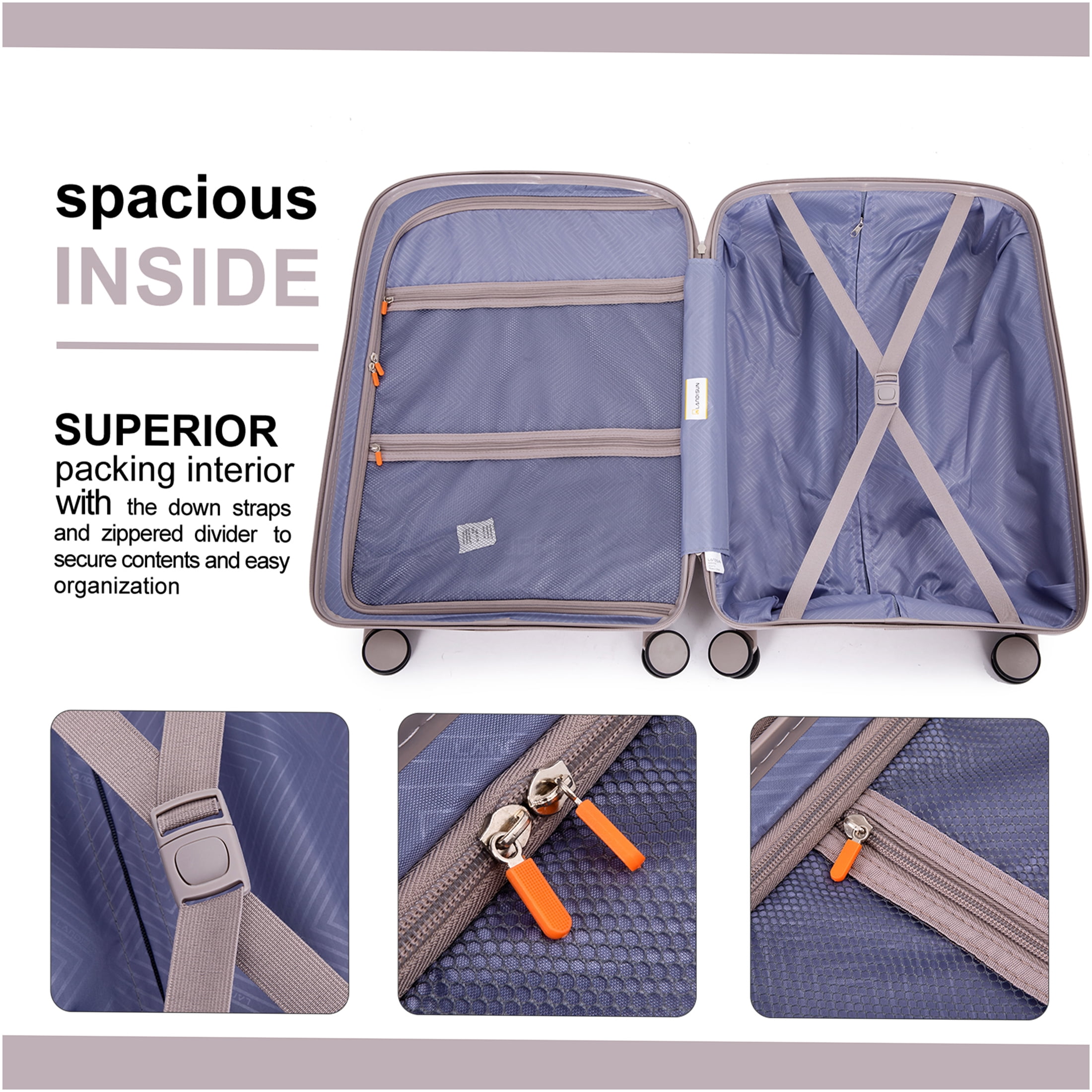 JERFIT 3-Piece Hard Shell Spinner Luggage Set with TSA Lock - 20" Carry-On, 24", 28" Checked Suitcases, Greige