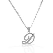 925 Sterling Silver CZ Letter Initial "D" Pendant Necklace - D