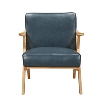 Newboti Furniture Natural Finish Solid Rubberwood Frame 1pc Accent Chair Blue Faux Leather Upholstery Living Room Furniture 66242