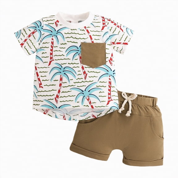 Baby Boy Outfits Shirts Sets Kids Summer Cute Printed Sleeveless Casual 0 3 6 12 18 24 Months T and Shorts Outfit Set 2-Piece