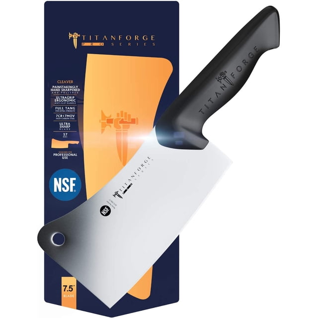 DALSTRONG Titan Forge Cleaver Knife - 7 inch - Pro Series Knives - 7CR17MOV High-Carbon Steel - Full Tang Kitchen Knife - Black Handle - Razor Sharp - NSF Certified
