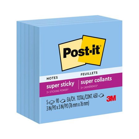 UPC: 0051141364773 | Post-it Super Sticky Notes  Sin.gle Color Packs Collection  3 in. x 3 in.  90 Sheets  5 Pads