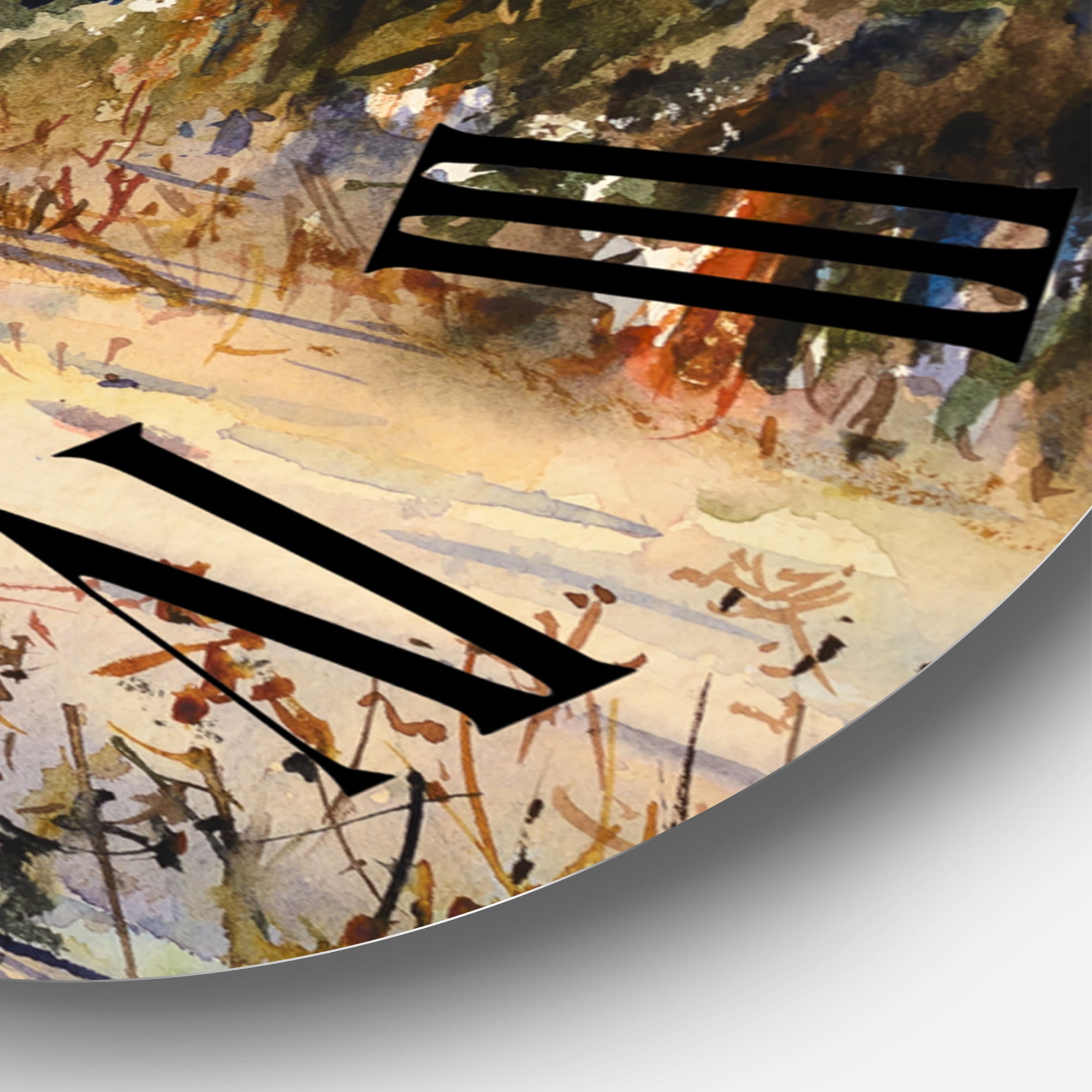 Designart 'Snowy Winter Forest Landscape Country Road In Snow' Traditional Wall Clock