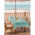 thumbnail image 2 of Outdoor Tablecloth with Umbrella Hole for Patio/Picnic/Party/Camping, Rustic Teal Green Waterproof Table Cloth Rectangle Table Cover Washable, Farmhouse Vertical Striped Art (54"x 80"), 2 of 9