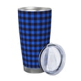 thumbnail image 2 of Picia Buffalo Plaid Blue Black Pattern 20 oz Tumbler Stainless Steel Vacuum Insulated Coffee Ice Cup Double Wall Travel Flask Dual Lid Water Bottle, Eco-friendly Car Cup-Straw Three-piece Set, 2 of 8