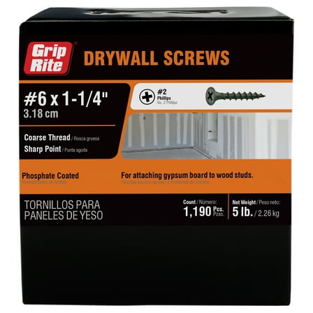 Grip-Rite #6 x 1-1/4 in. Philips Bugle-Head Coarse Thread Sharp Point Drywall Screw 5lb.