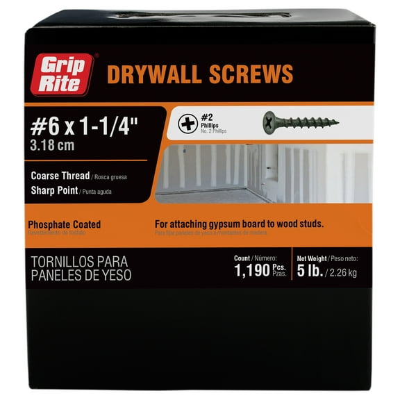 Grip-Rite #6 x 1-1/4 in. Philips Bugle-Head Coarse Thread Sharp Point Drywall Screw 5lb.