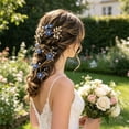 thumbnail image 3 of Wuqi 5 Pieces Bridal Flower Wedding Hair Pins Pearl Hair Pins Clips Headpiece Gold Wedding Hair Accessories Jewelry with Rhinestone for Brides Bridesmaids Women, 3 of 5