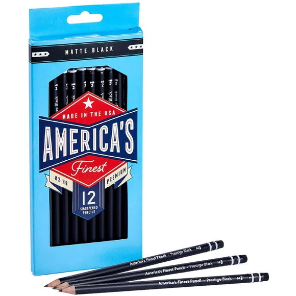 Les Meilleurs Crayons 2 Pré-Affûtés d'Amérique, Fabriqués aux États-Unis, en Bois d'Origine Responsable, Noyau en Graphite HB, Noir Mat