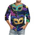 thumbnail image 1 of UVEASISHA T-Shirts à Manches 3/4 Mardi Gras pour Hommes Imprimé Masque Graphique Col Rond Décontracté Carnaval Fête Chemise Parade de Vacances en Solde Multicolore 4TG, 1 of 4