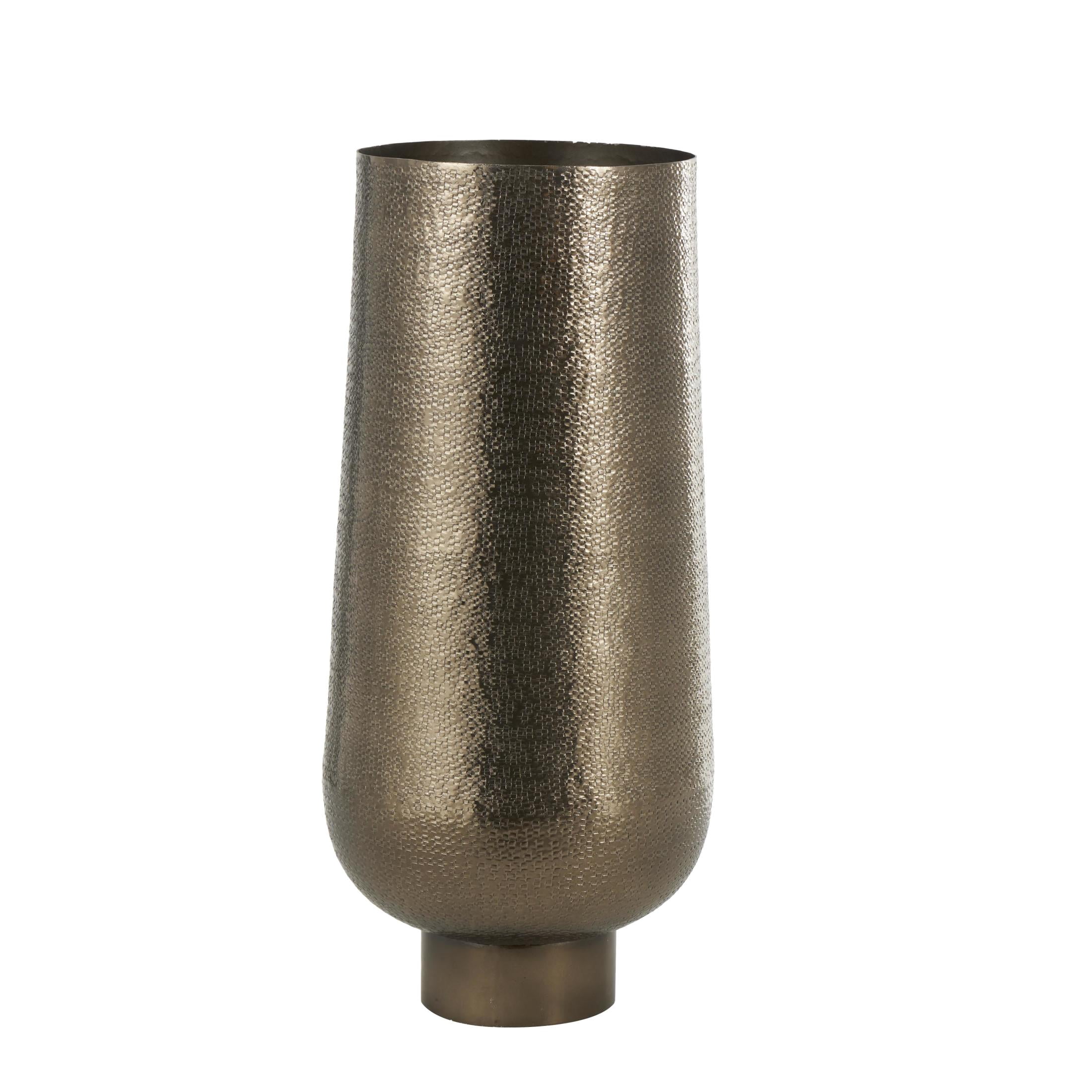 DecMode 31" Geometric Textured Wide Floor Brass Aluminum Metal Vase with Elevated Base