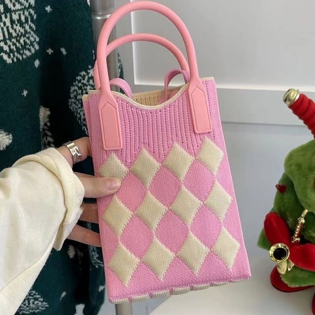 Bolso para móvil, bolso de punto, bolso de mano de gran capacidad, bolso bandolera para estudiantes, bolso de lana