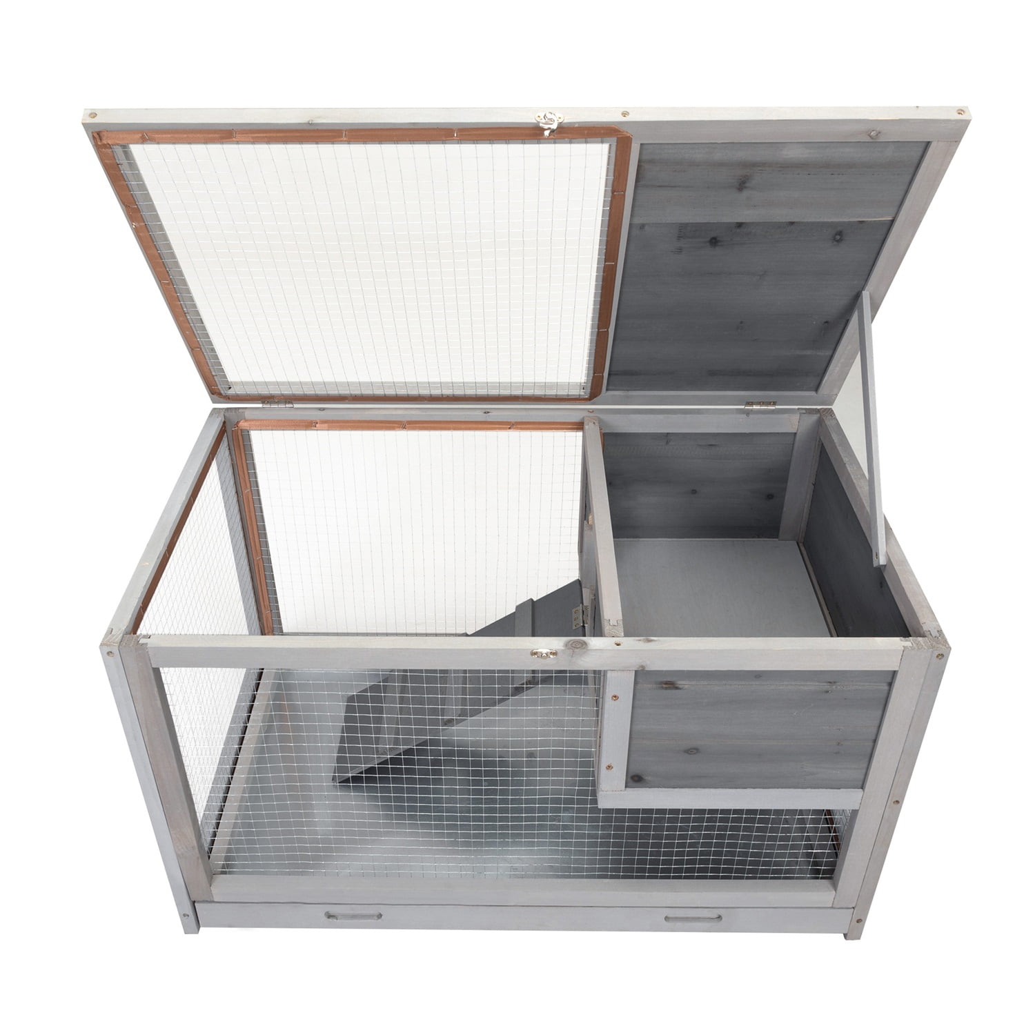 Pefilos 35" 2-Story Wooden Rabbit Hutch, Bunny Cage with Ladder, Openable Roof Guinea Pig Hutch, Gray Pefilos 35" 2-Story Wooden Rabbit Hutch, Bunny Cage with Ladder, Openable Roof Guinea Pig Hutch, Gray