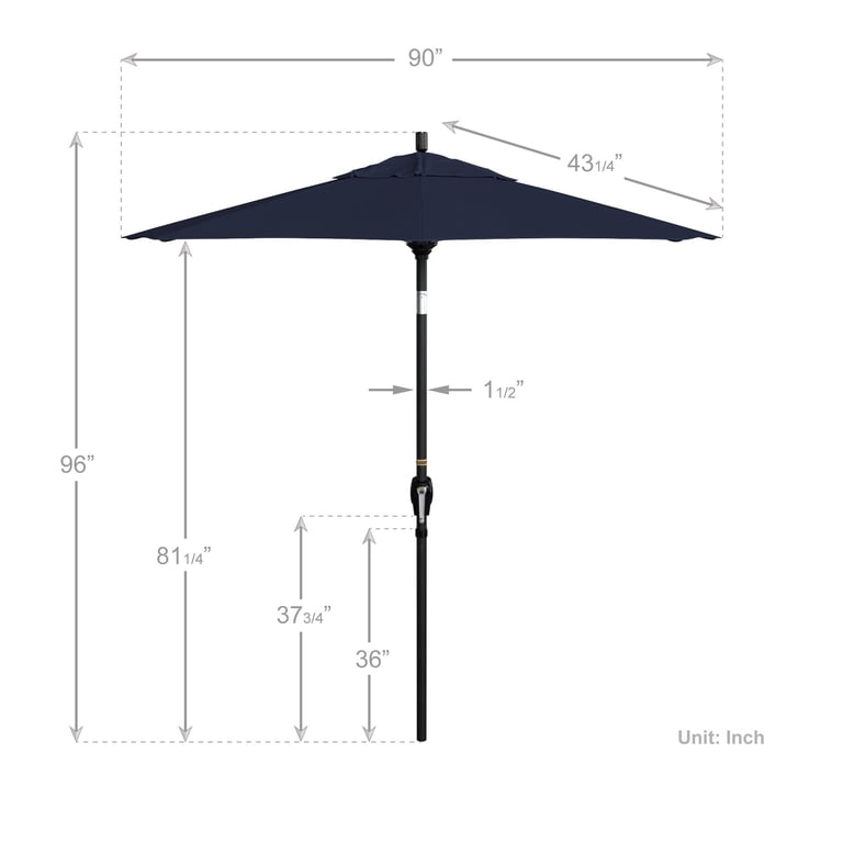4 rib patio umbrella pole Tilt & Crank Lift Metal 7.5ft 6-Rib 9FT Patio Umbrella with 8 9 Commercial Market Umbrella Pole