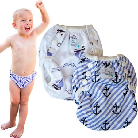 PureBloom Reusable Swim Diaper | 2 Pack | Leakproof & Absorbent | 3 Snap Adjustable for Perfect Fit | 