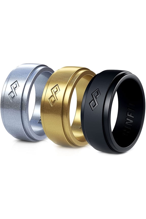 Silicone Wedding Ring for Men - Soft Rubber Wedding Band Replacement - Infinity Collection - 3 Rings Pack