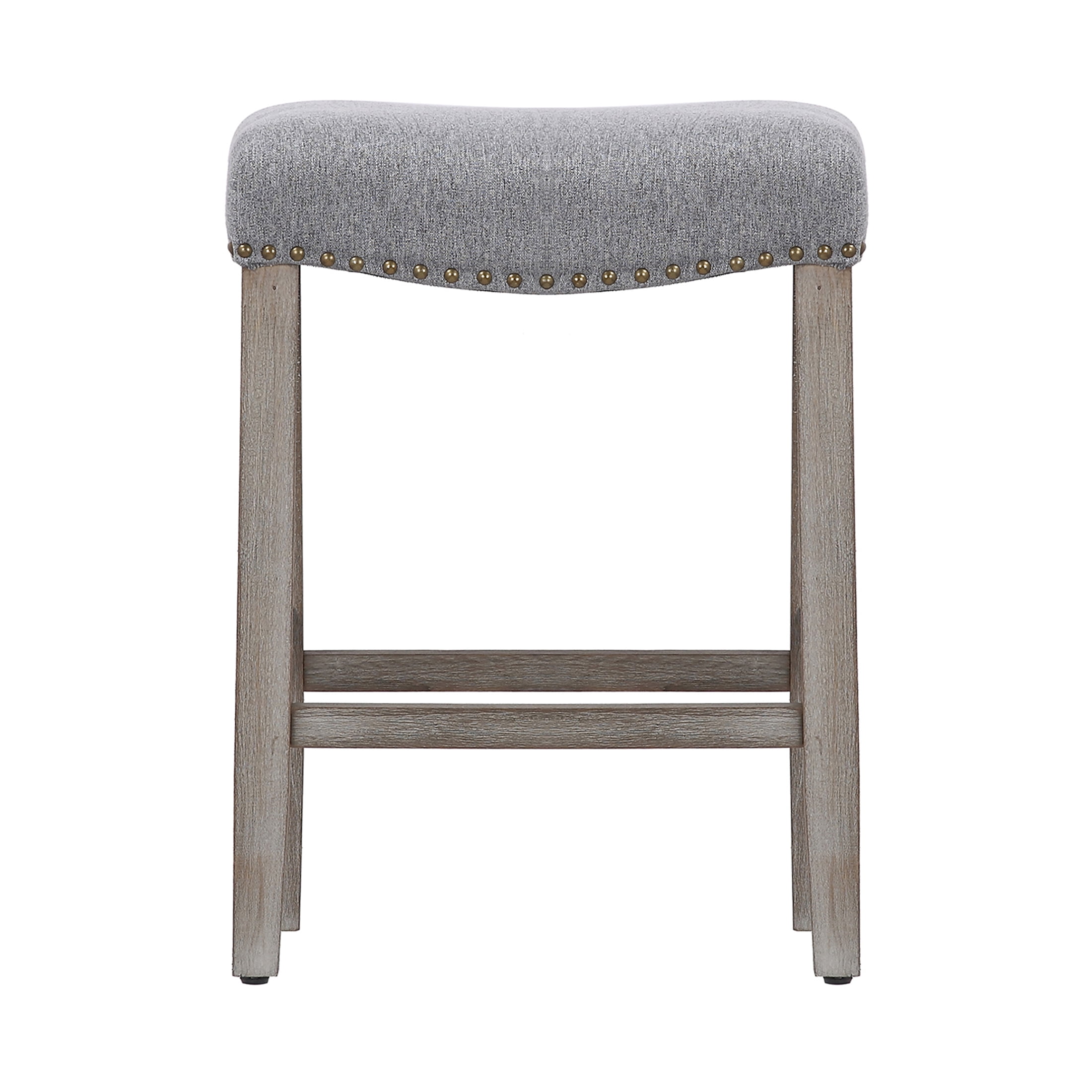 24" Inch Upholstered Saddle Seat Bar Stool (Set of 2), Antique Gray/Gray