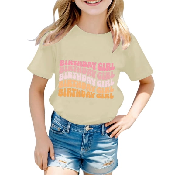 Kiijoy Toddler Girls Birthday Short Sleeve T-Shirt Letter Print Soft T Shirt, Sizes 1-2