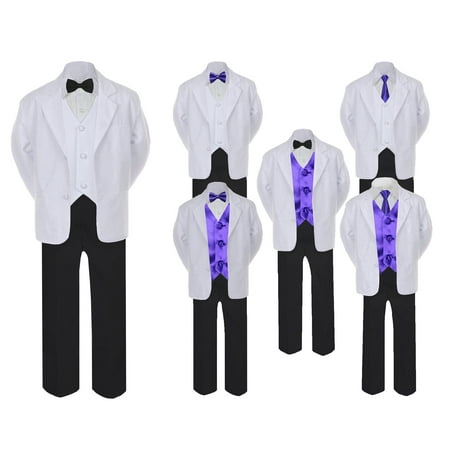 

5-7pc Formal Black White Suit Set Purple Bow Necktie Vest Boy Baby Sm-20 Teen
