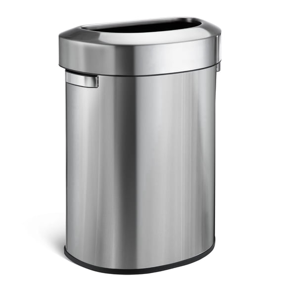 Home Zone Living 18 Gallon Silver Stainless Steel Semi-Round Open Top Trash Can