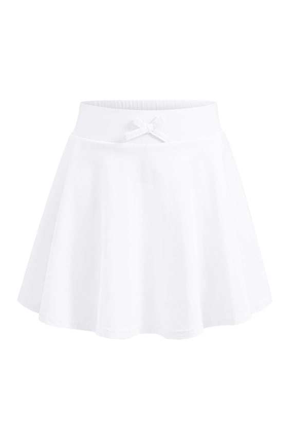 Toddler Girls Bow Accent Skater Skirt Solid Elastic Waist A Line Soft Daily Skirt ,White