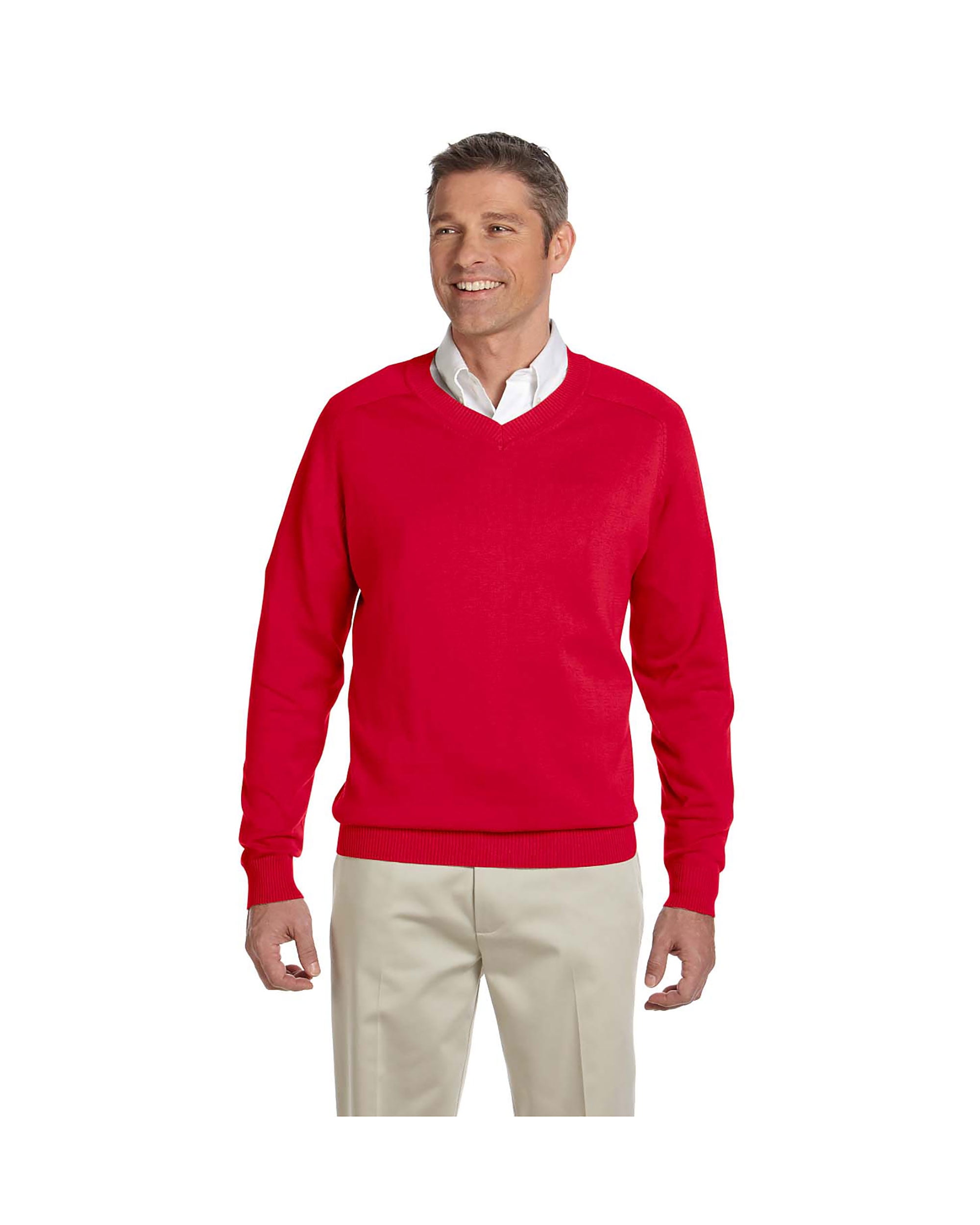 red v neck sweater mens outfit