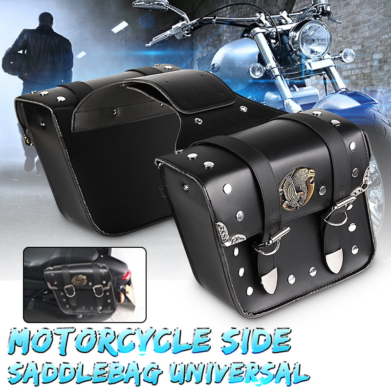 2PCS Universal PU Leather Motorcycle Retro Tool Bags Saddle Bag+Mounting Straps 