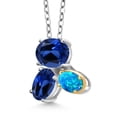 thumbnail image 2 of 925 Silver and 10K Yellow Gold Blue Created Sapphire and Blue Opal Pendant Necklace for Women (3.10 Cttw, Oval 8X6MM, 7X5MM and 6X4MM, Gemstone September Birthstone, with 18 inch Chain), 2 of 4