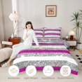 thumbnail image 4 of Homewish Purple Gray Stripe Queen Comforter Set, Silver Glitter Sequin Print Comforter Sets Queen, Gray Reversible, 3-Piece 1 Comforter and 2 Pillowcases, 4 of 6