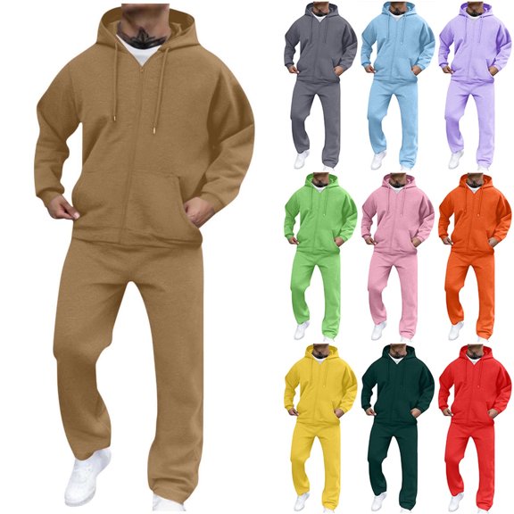 YABCSAZ Mens Sweatsuits 2 Piece Set Tracksuit Long Sleeve Hoodie Cargo Pocket Jogger Sweatpants Outfits Casual Fall Winter Matching Sweatsuit Jogger Set for Travel Lounge Sport