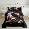 thumbnail image 2 of Manfei Crow Skull 2pcs Bedding Comforter Set,Pink Flower Twin Comforter Sets,Gothic Style Breathable Bedding Set,Ultra Soft Halloween Room Decoration,Reversible, 2 of 8