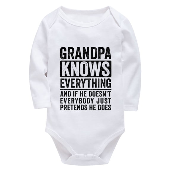 Grandpa Knows Everything Newborn Baby Boy Outfits Long Sleeve Baby Girl Jumper Outfit White Plain Onsies3-6 Months