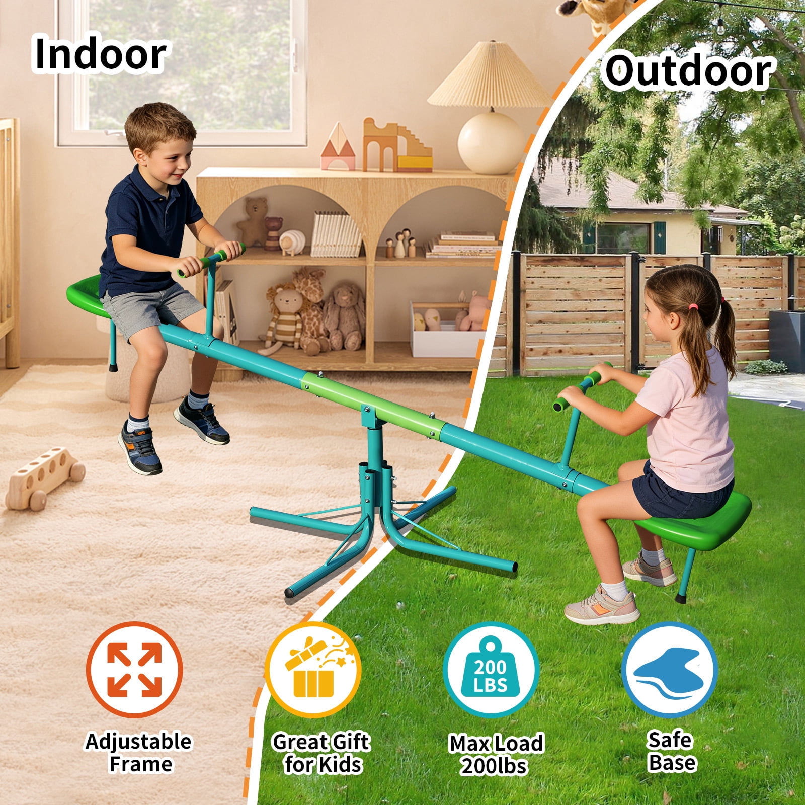 Swiveling 360 Degrees Toddlers Sit and Spin Teeter Totter, Kids Outdoor Play Equipment for Backyard Playground