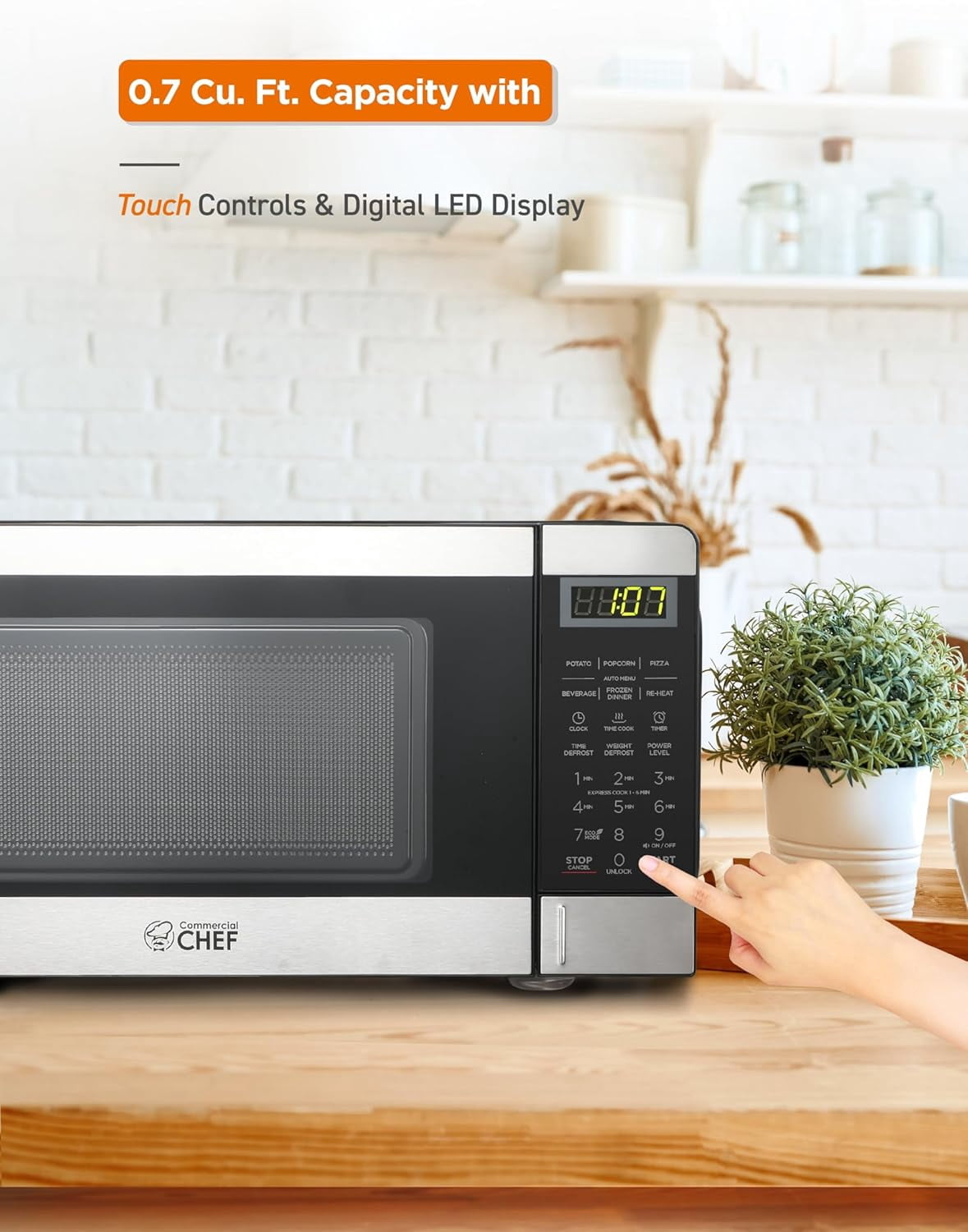 Commercial Chef CHM770SS Countertop Microwave Oven, 0.7 Cubic feet, Stainless Steel, Condition: New